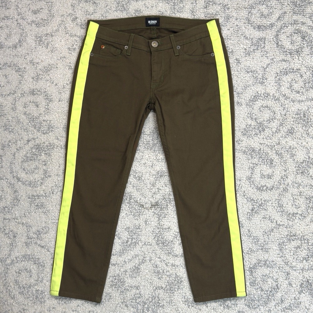 Hudson Loulou Chopin Olive‎ Green Neon Tuxedo Women's Capri Skinny Jeans Size 26